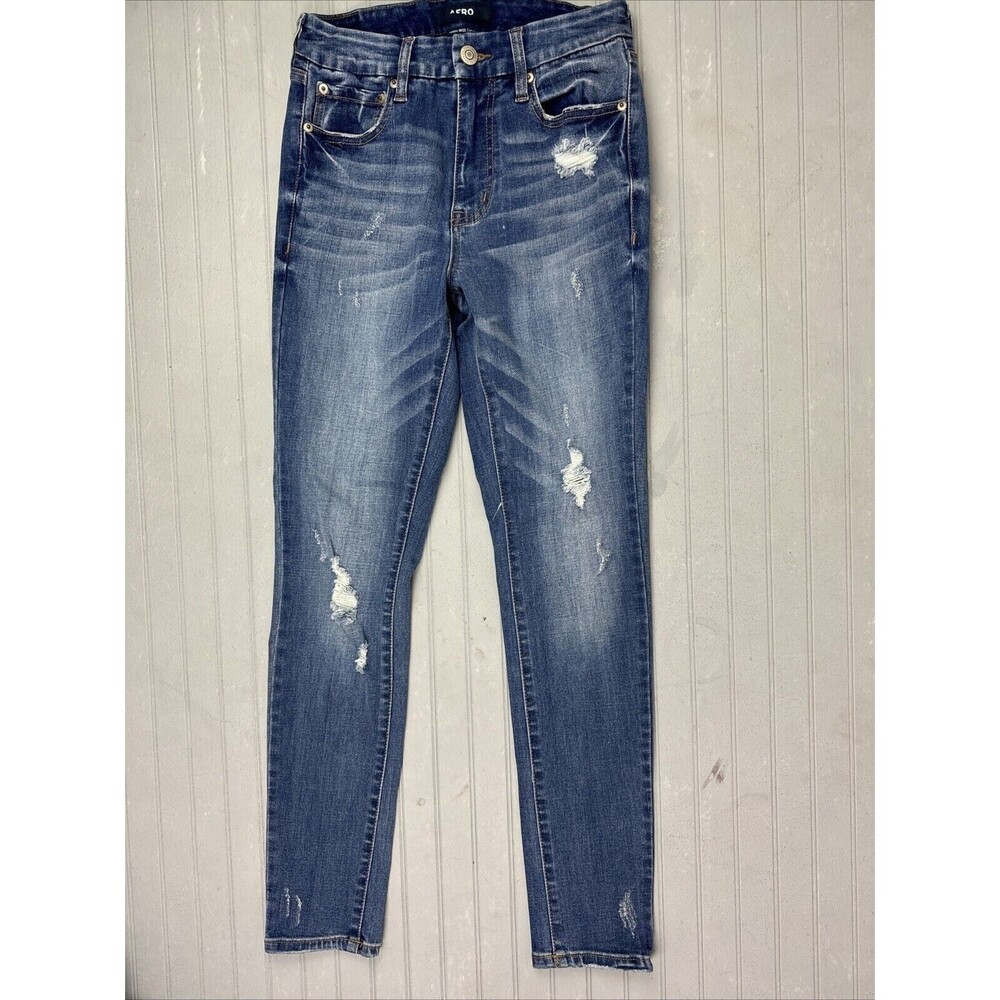 Aeropostale Size 6 Womens Jeans High Rise Curvy Skinny Stretch Med Wash Distress